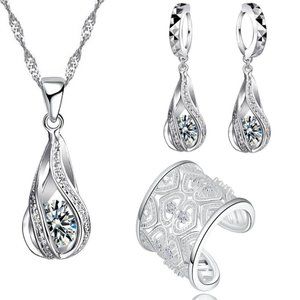 925 Sterling Silver Earrings Necklace And Ring Ajustable Set Drop Cute Bundle